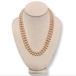 Vintage Double Strand Faux Pearl Necklace With CZ And Pearl Clasp
